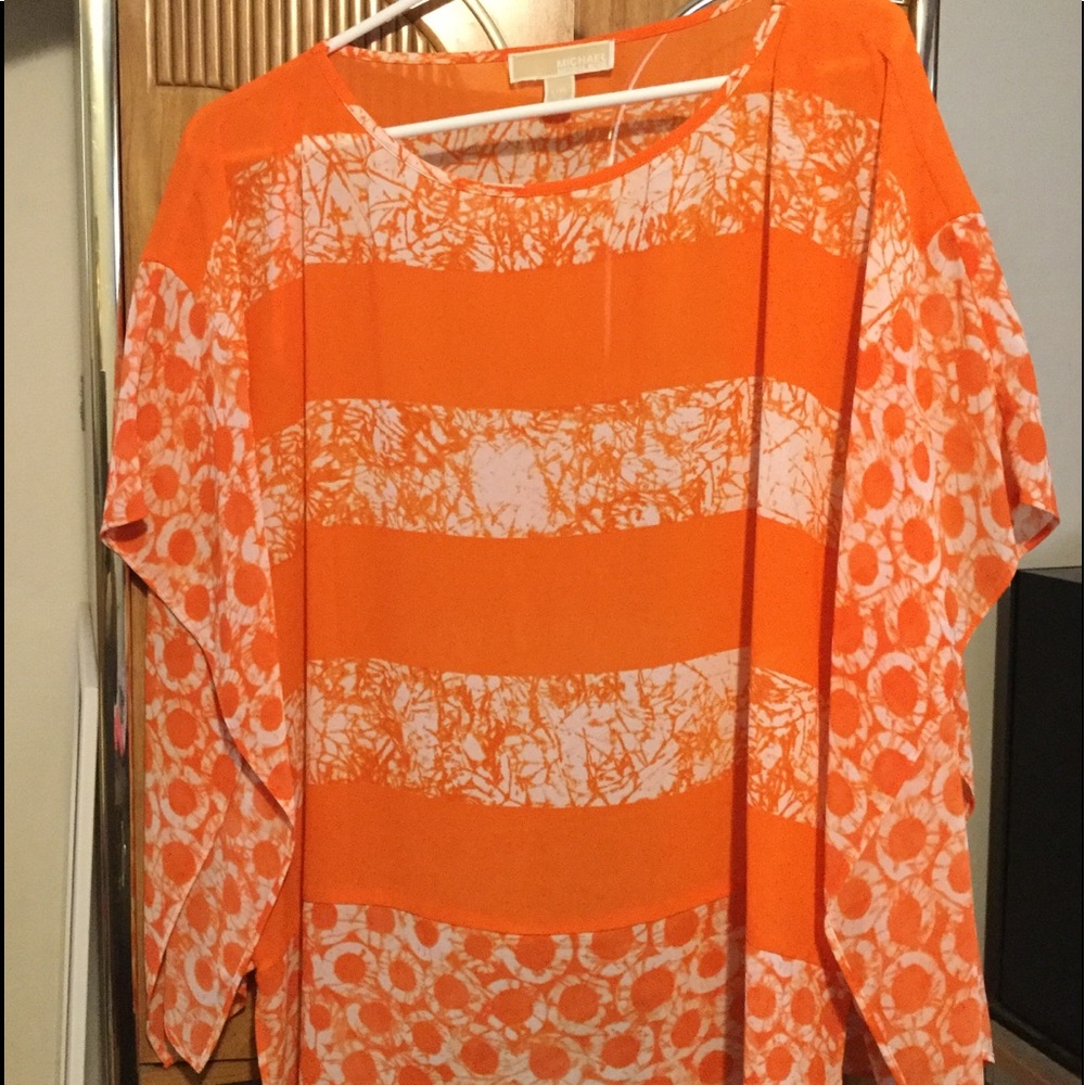 Michael Kors orange & white pattern sheer top